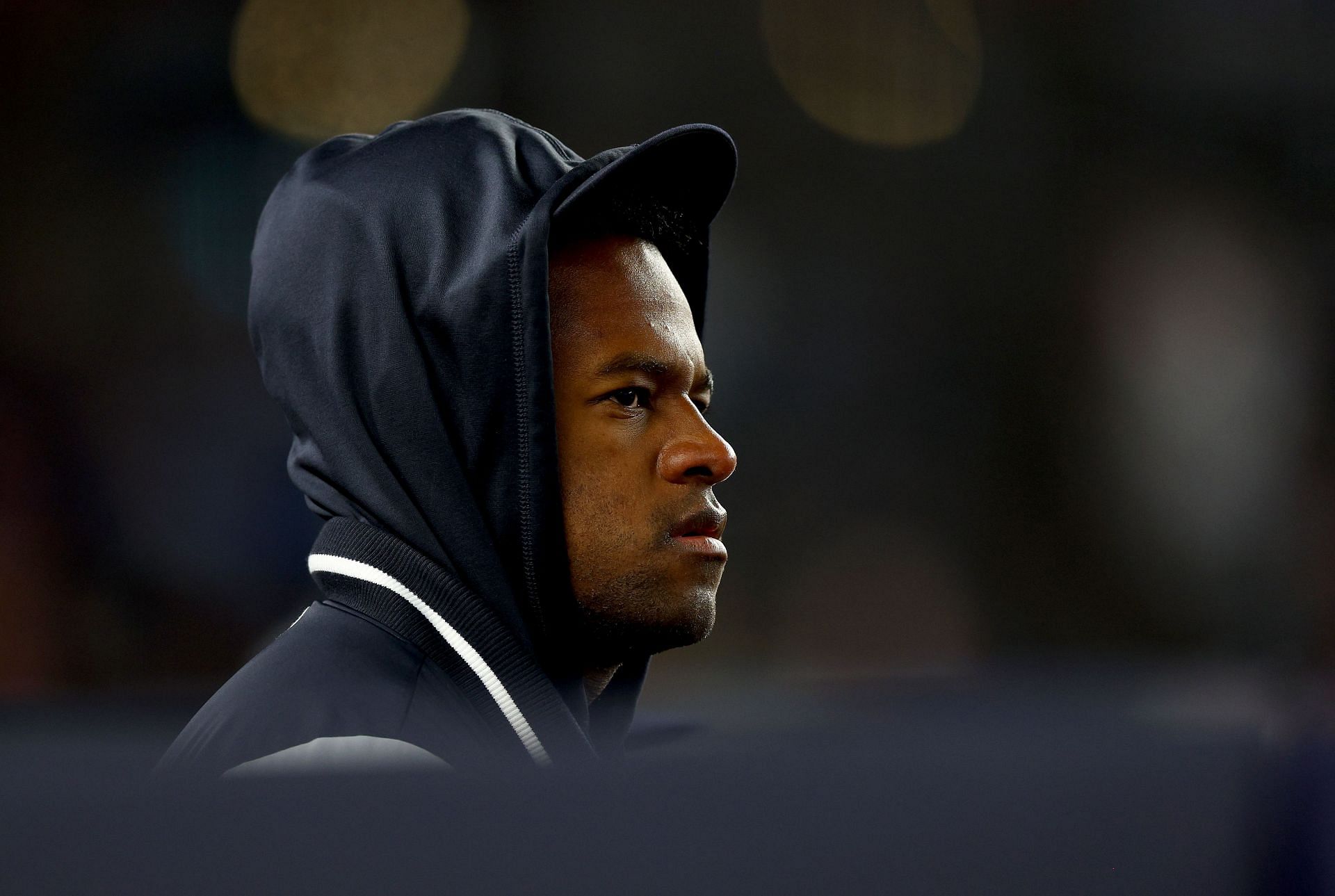 Luis Severino looks on from the dugout late in the game against the Toronto Blue Jays at Yankee Stadium