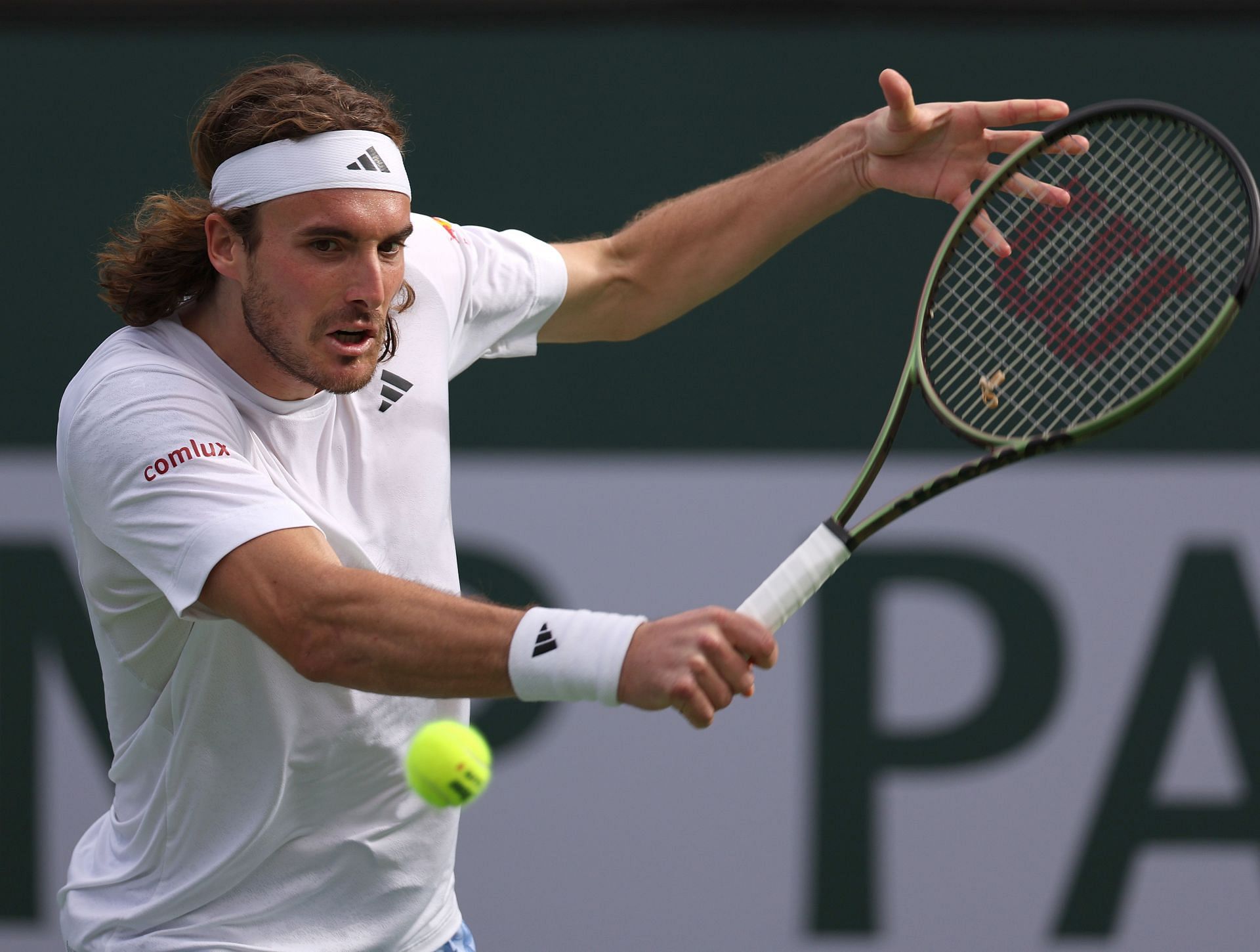 Stefanos Tsitsipas competes during Indian Wells 2023.