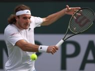 Stefanos Tsitsipas competes during Indian Wells 2023.