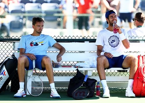 Khachanov (right) shares a friendship with Medvedev.