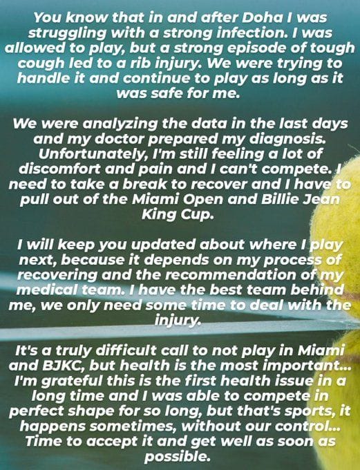 Iga Swiatek pulls out of Miami Open 2023 and Billie Jean King Cup as