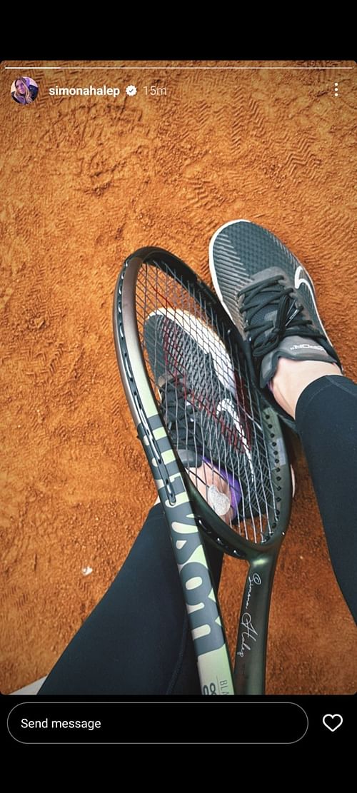 Simona Halep shares a picture while training for the first time in a few months on the tennis court