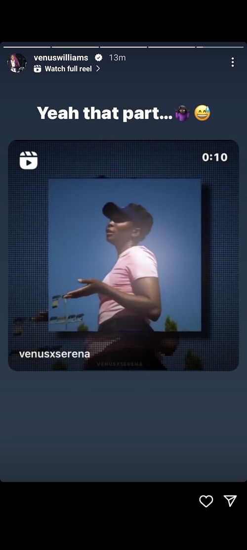 Venus Willliams' Instagram story on Monday