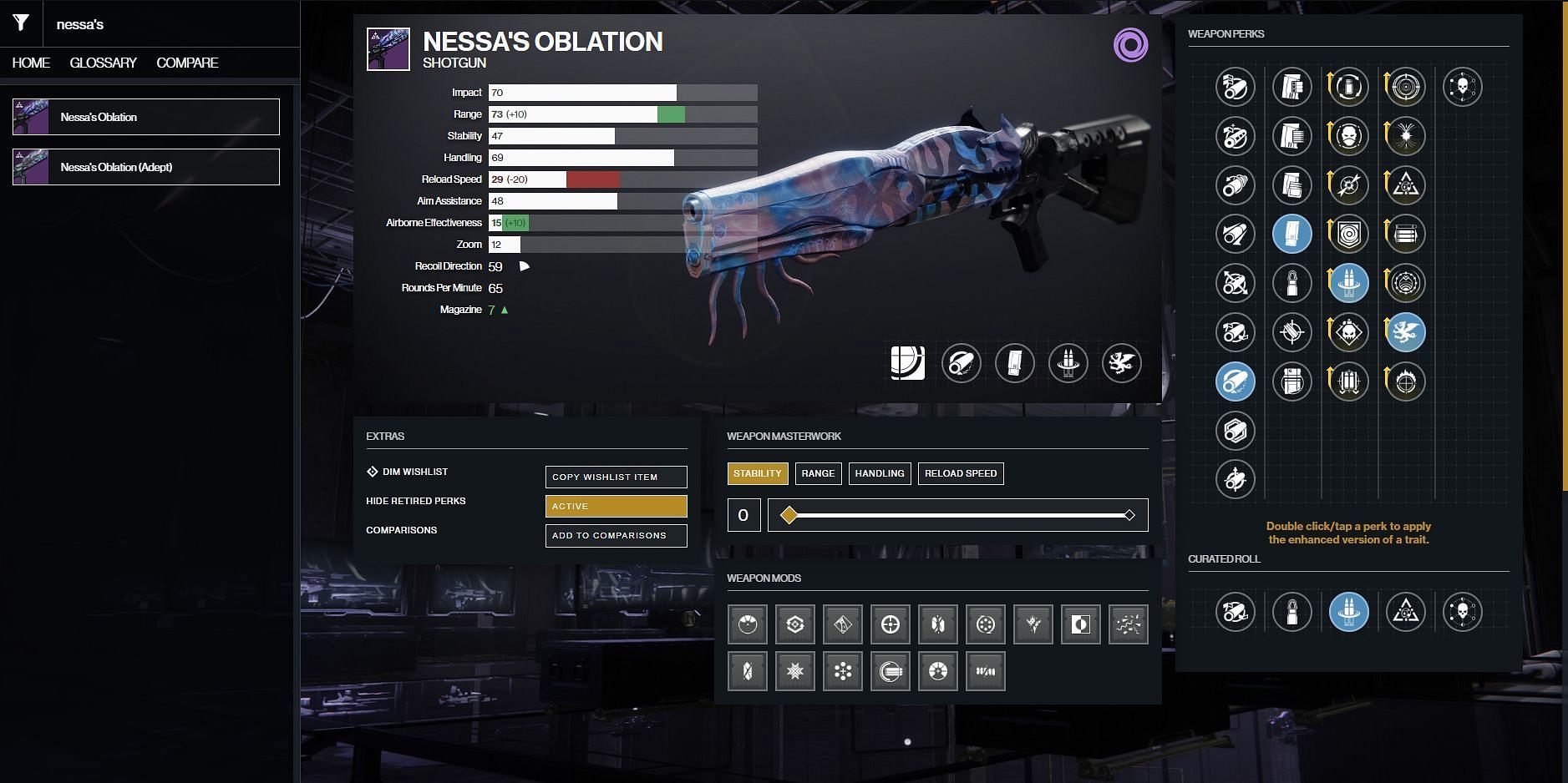 Destiny 2 Nessa&#039;s Oblation god roll (Image via D2Gunsmith)