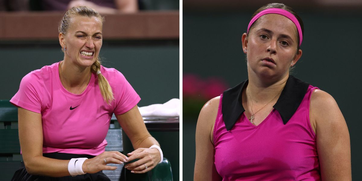 Petra Kvitova and Jelena Ostapenko after their match at the BNP Paribas Open.