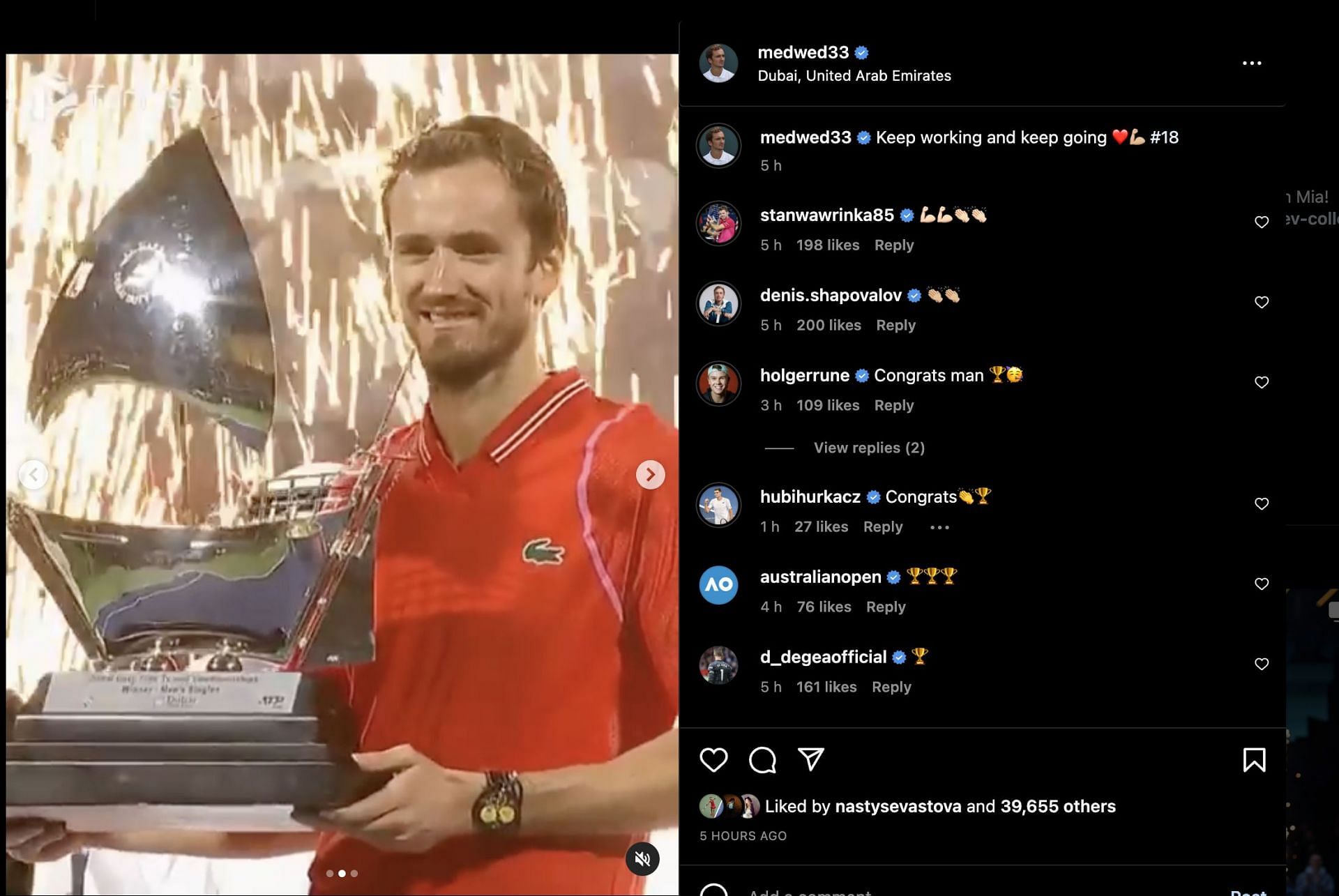 Tennis players comment on Medvedev&#039;s post