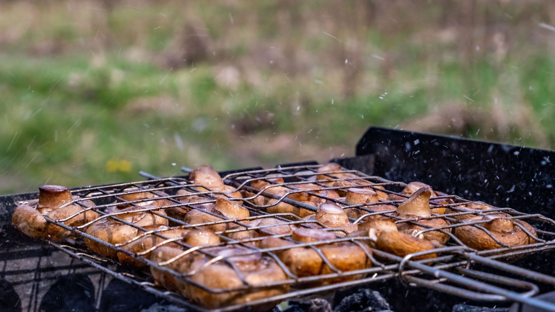 Portobello mushrooms on an open barbeque griller. (Image via Unsplash/ Maksim Nikulin)