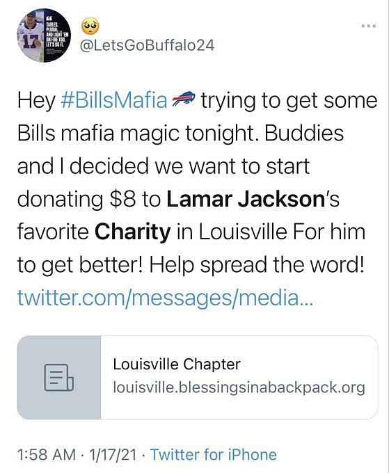 Buffalo Bills fans are donating money to Baltimore Ravens QB Lamar  Jackson's Favorite Charity - Blessings in a Backpack