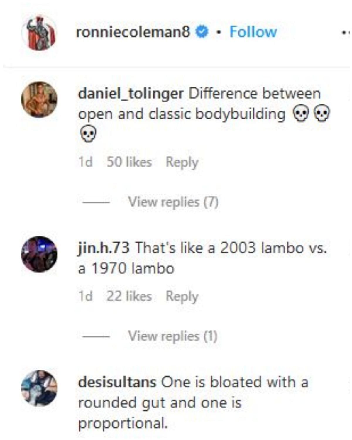 Screengrab of Coleman's Instagram comment section