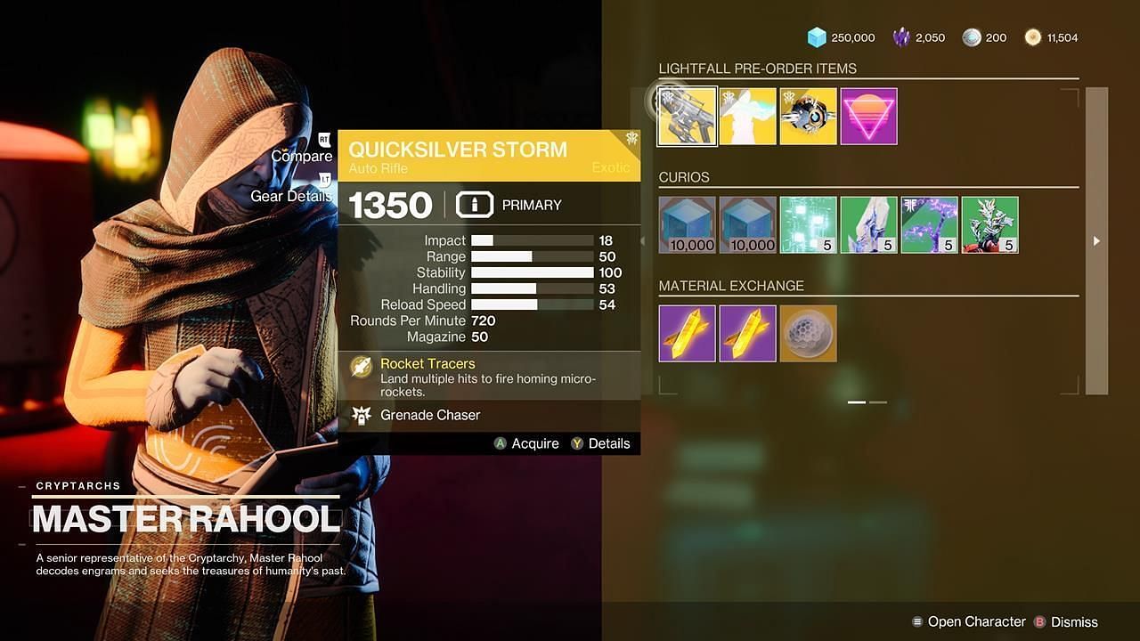 Quicksilver Storm Exotic Auto Rifle (Image via Destiny 2)