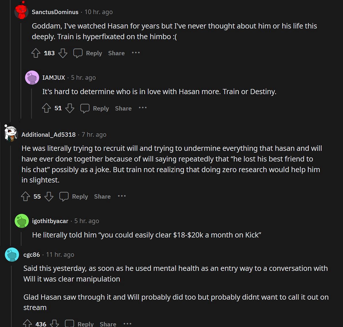 Fans react to Tyler&#039;s positive words about Hasan. (Image via Reddit)
