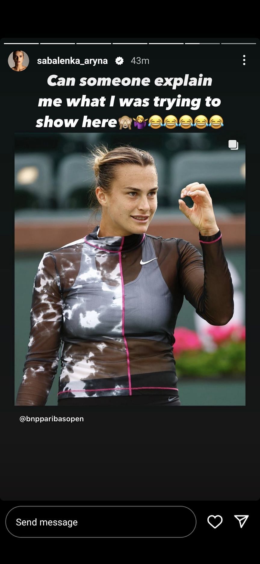 Screengrab from Sabalenka's post