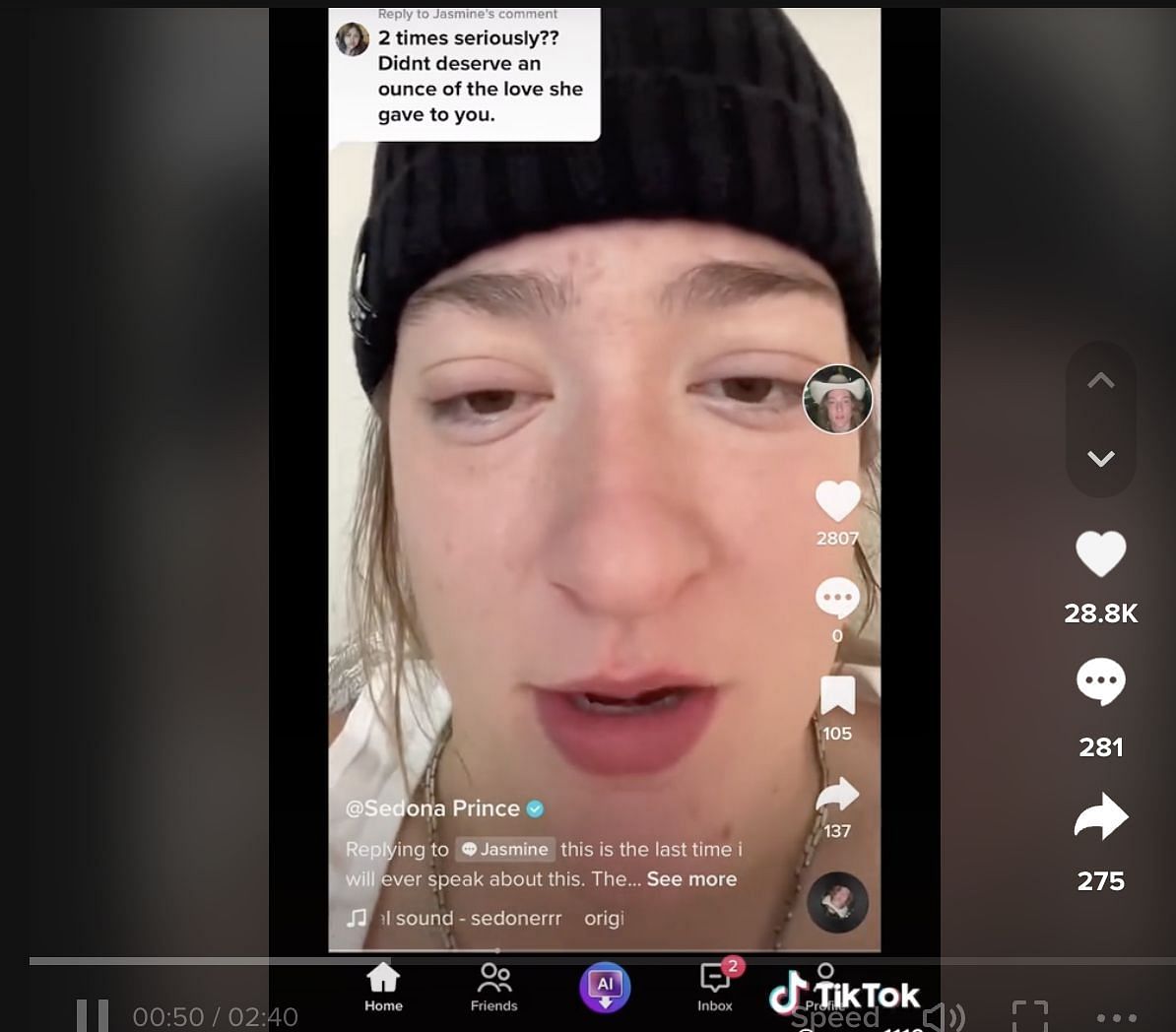 Social media users shared Sedona&#039;s deleted video where she revealed how she cheated on Rylee. (Image via TikTok)