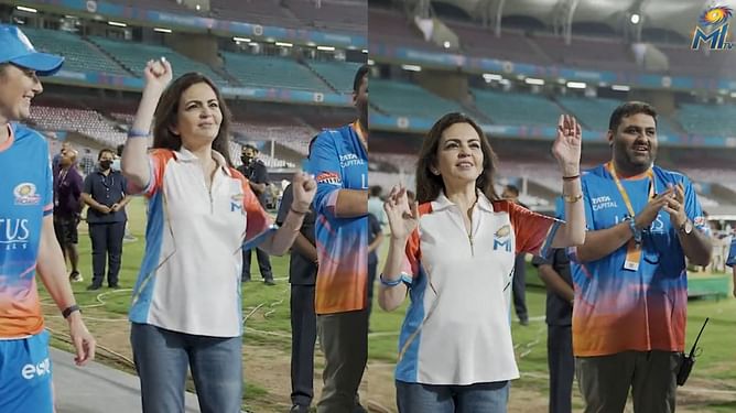 [Watch] Mumbai Indians owner Nita Ambani celebrates with MI women's team as they qualify for WPL 2023 final