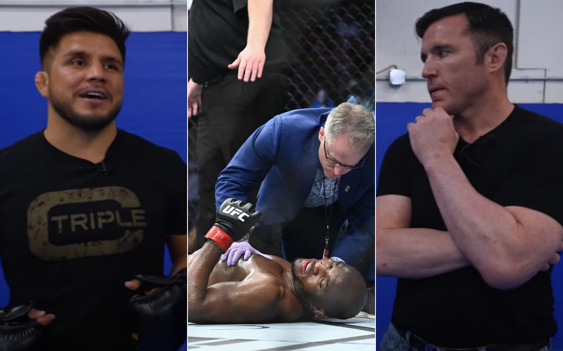 Henry Cejudo (Left), Kamaru Usman at UFC 278 (Middle), and Chael Sonnen (Right) [Photo credit: Henry Cejudo - YouTube]