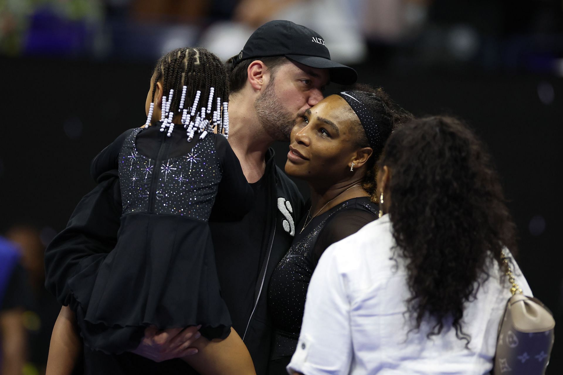 Alexis Ohanian pictured with Serena Williams and Olympia at the 2022 US Open - Day 1.