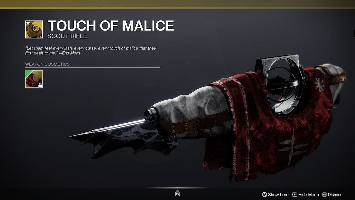 Touch of Malice Scout Rifle from King&#039;s Fall (Image via Destiny 2)