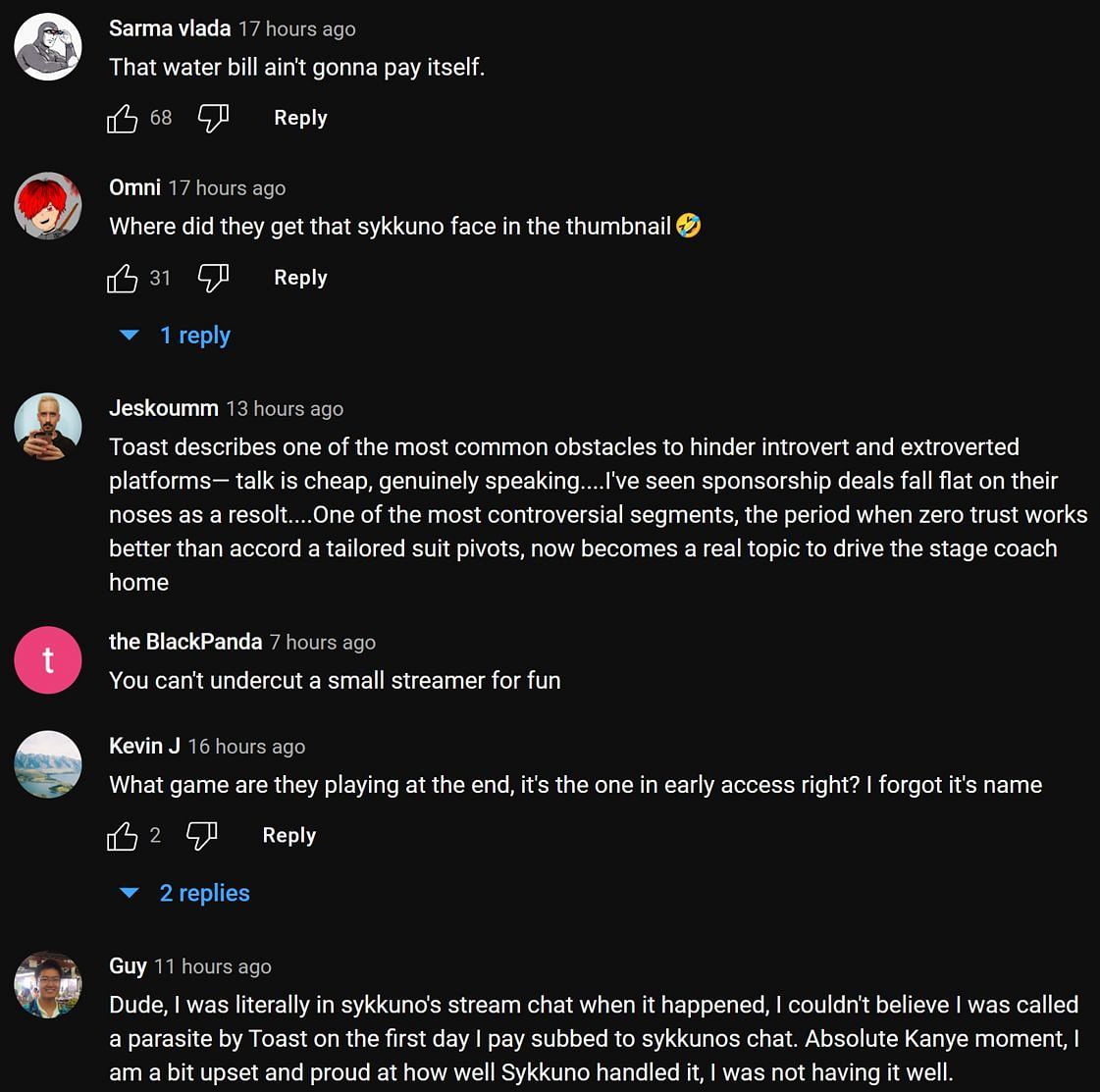 Fans in the YouTube comments section reacting to the streamers&#039; interaction (Image via OTV COPIUM/YouTube)