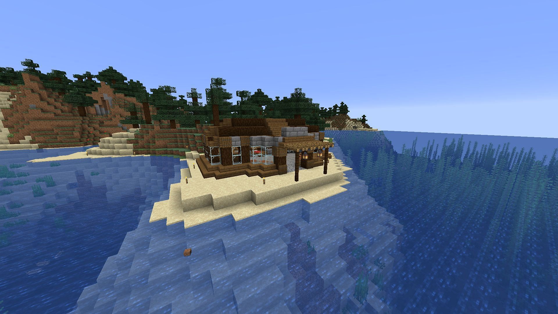 A beach house is a fun little build that new players can easily create in Minecraft (Image via Reddit/u/CoomradePepe)