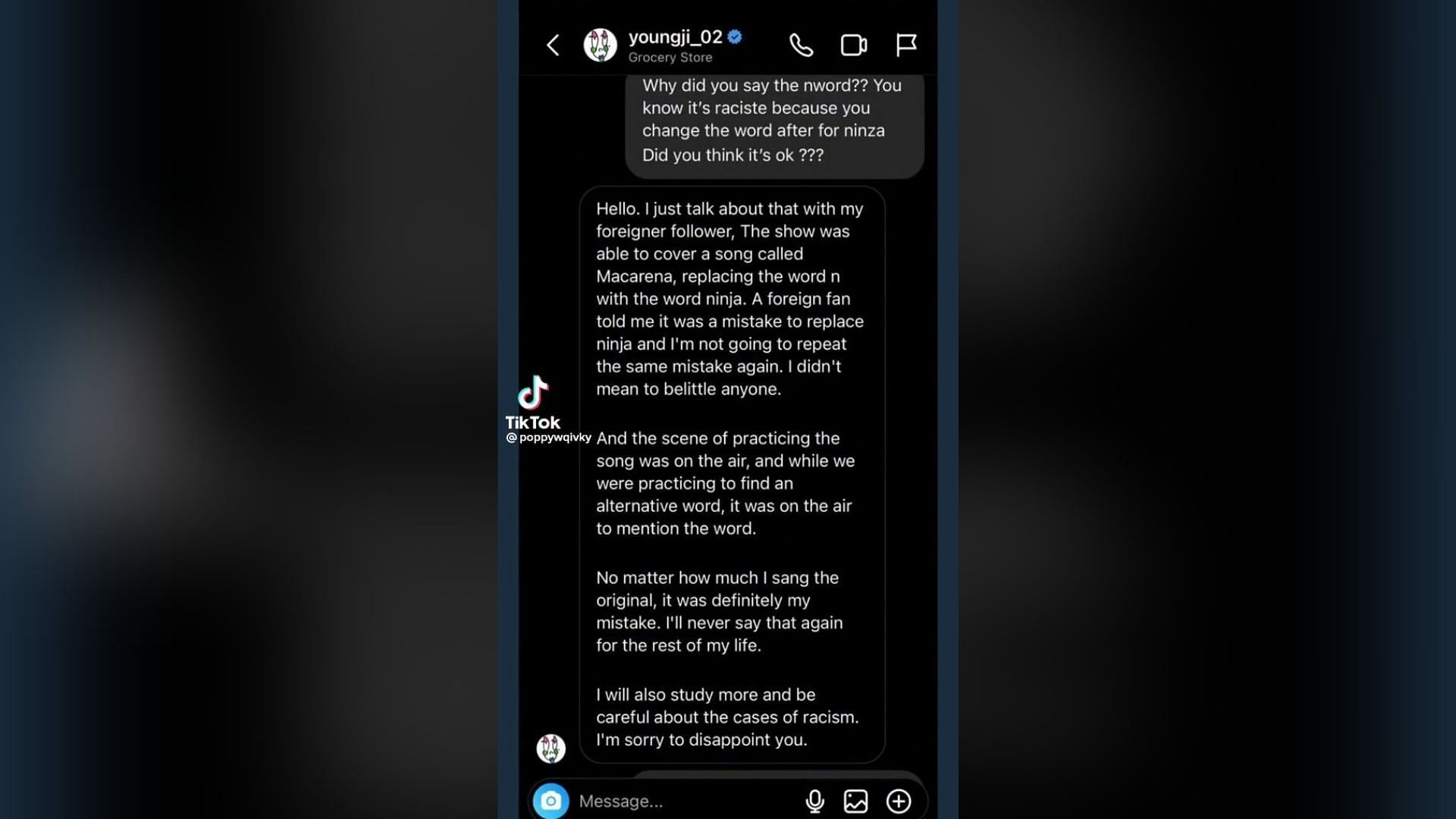 The rapper&#039;s apology for using the N-word in the past (Image via TikTok/poppywqicky)