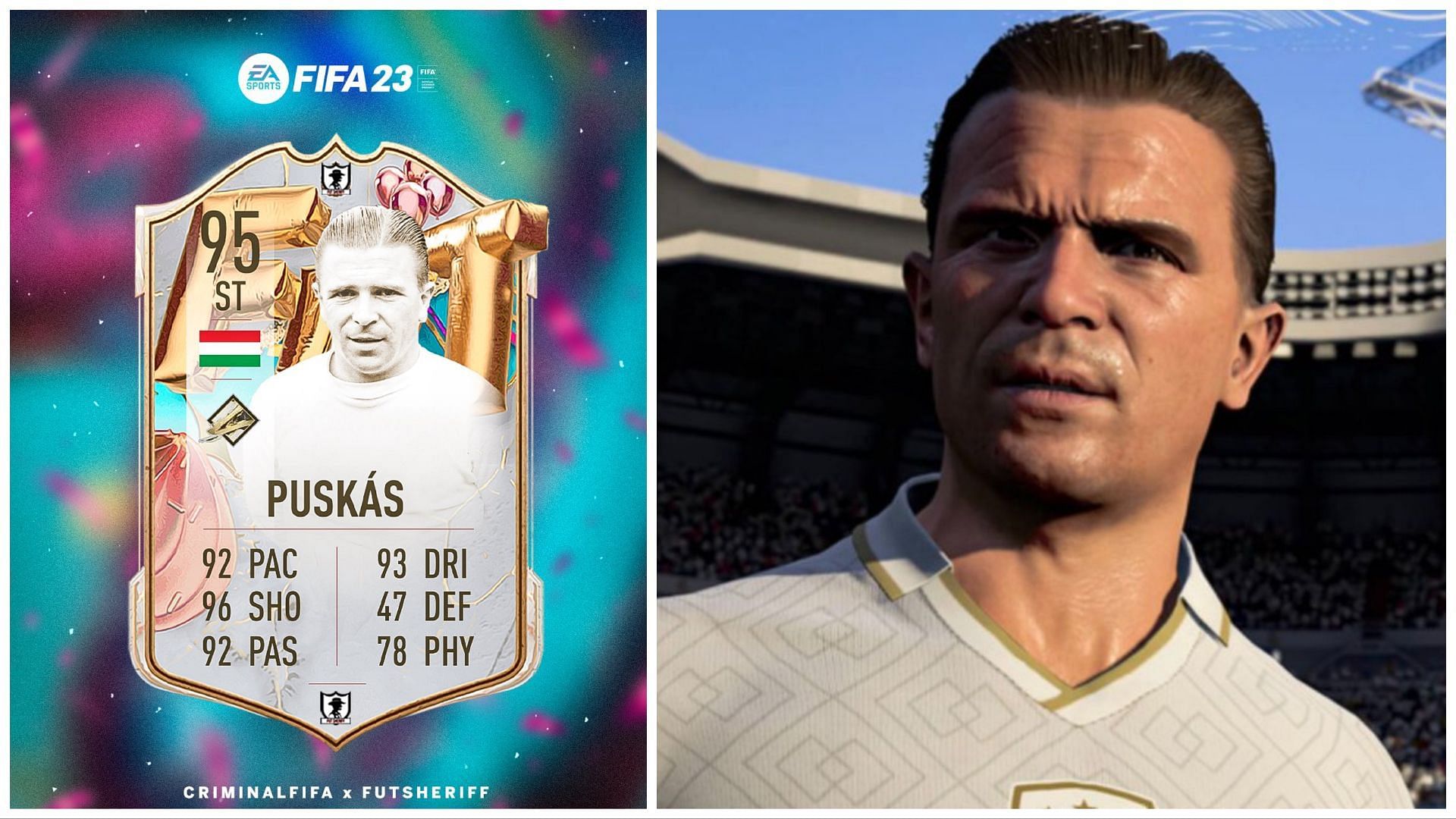 Ferenc Puskas has been leaked as a FUT Birthday Icon (Images via Twitter/FUT Sheriff and EA Sports)