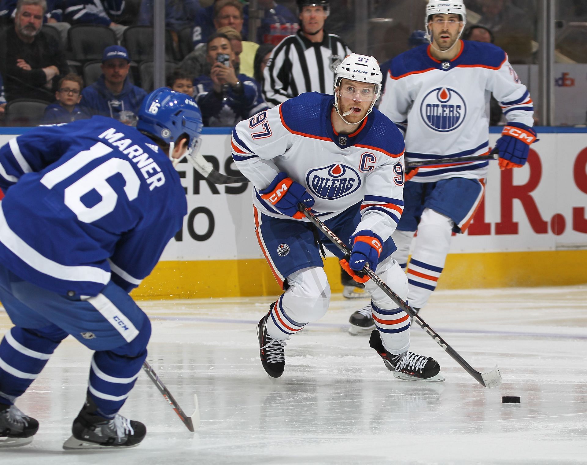 Connor Mcdavid in action during Edmonton Oilers v Toronto Maple Leafs game