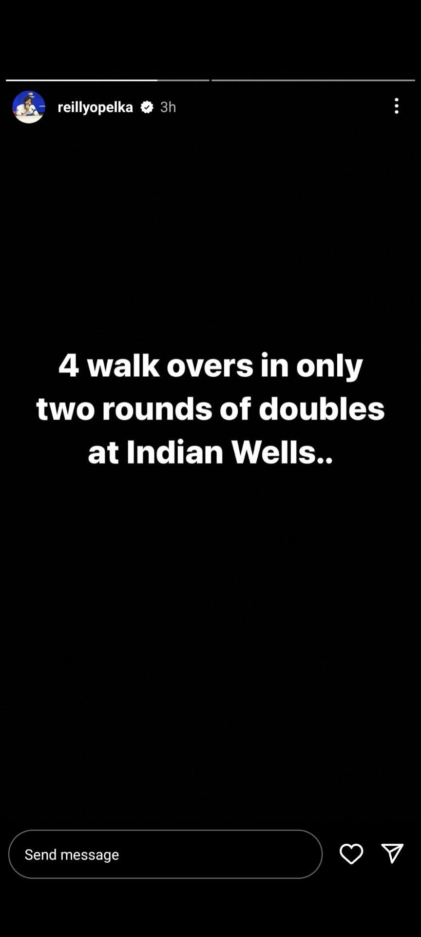 Reilly Opelka&#039;s Instagram story on Thursday