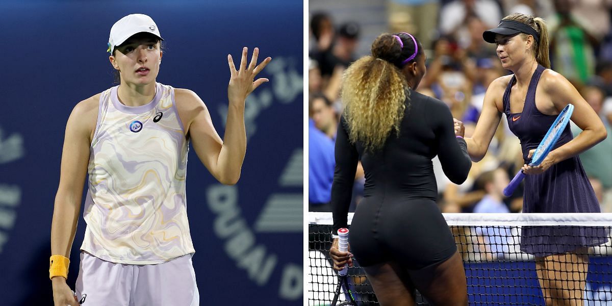 Iga Swiatek (L), Serena Williams and Maria Sharapova (R)