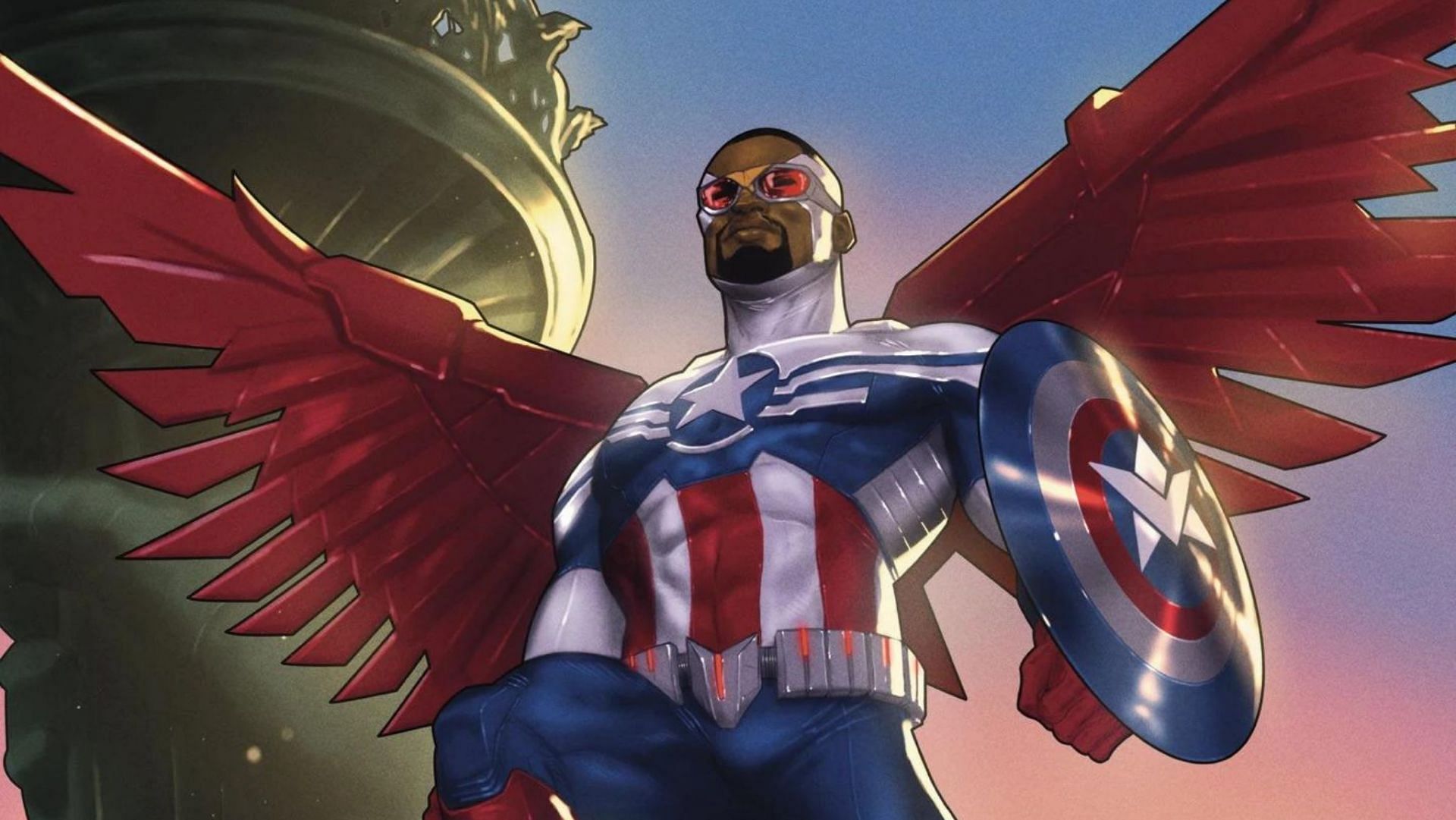 Sam Wilson donning the iconic red, white, and blue Captain America suit in the comic book series (Image via Marvel Comics)