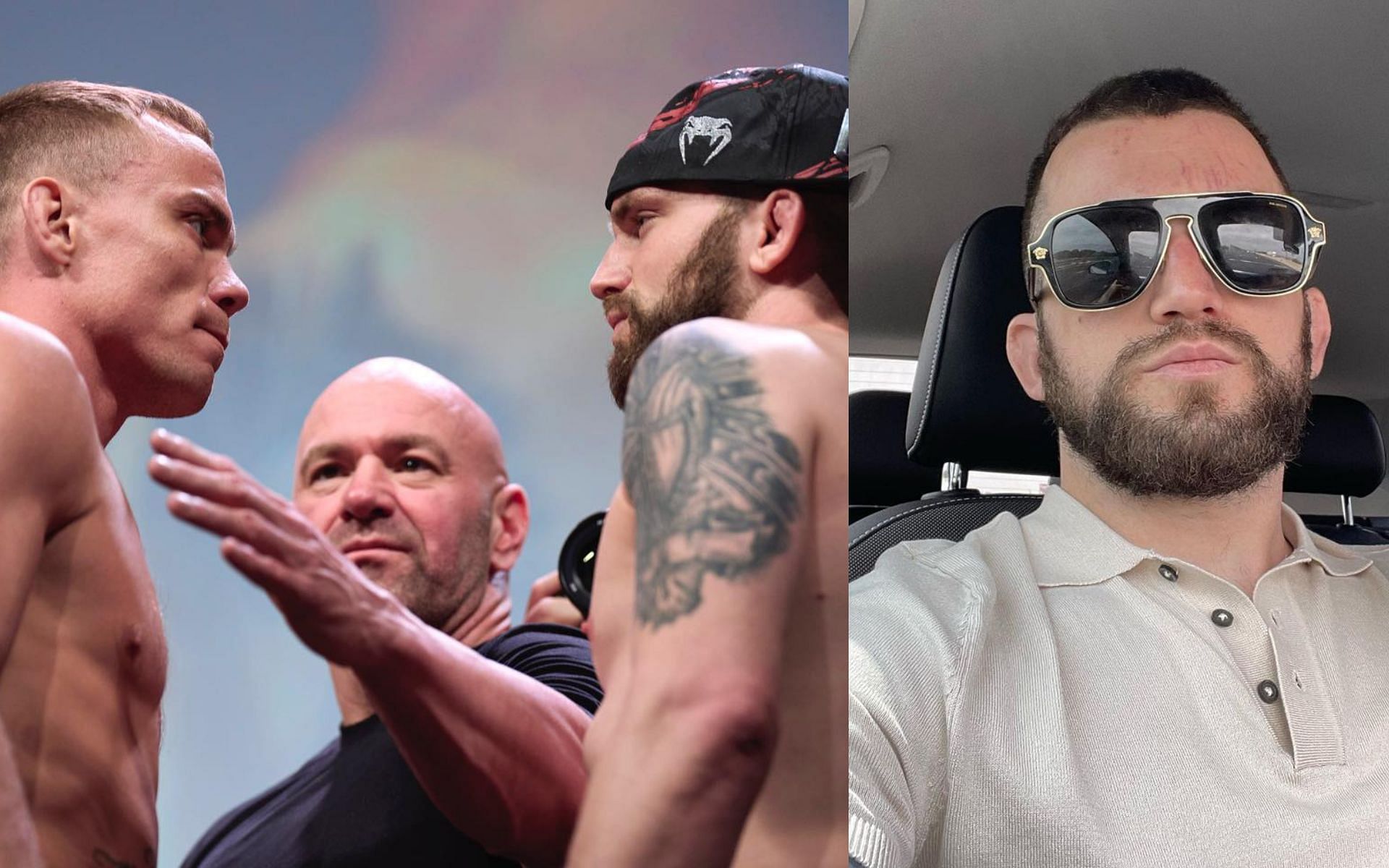 Landwehr vs. Lingo face-off at the UFC San Antonio ceremonial weigh-ins (Left); Austin Lingo (Right) [Image courtesy: left and right images via @austinlingo Instagram]