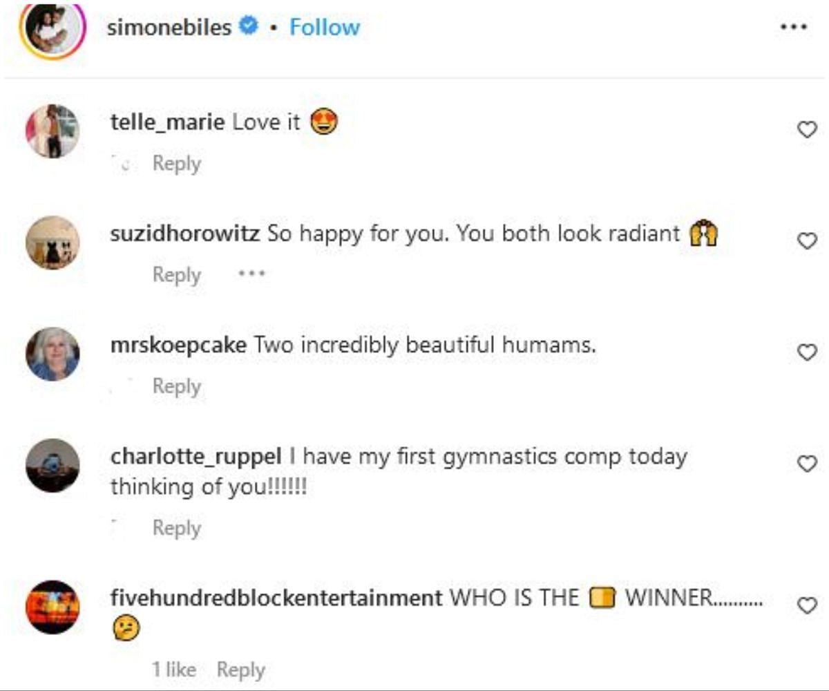 Screengrab of Biles' Instagram comment section