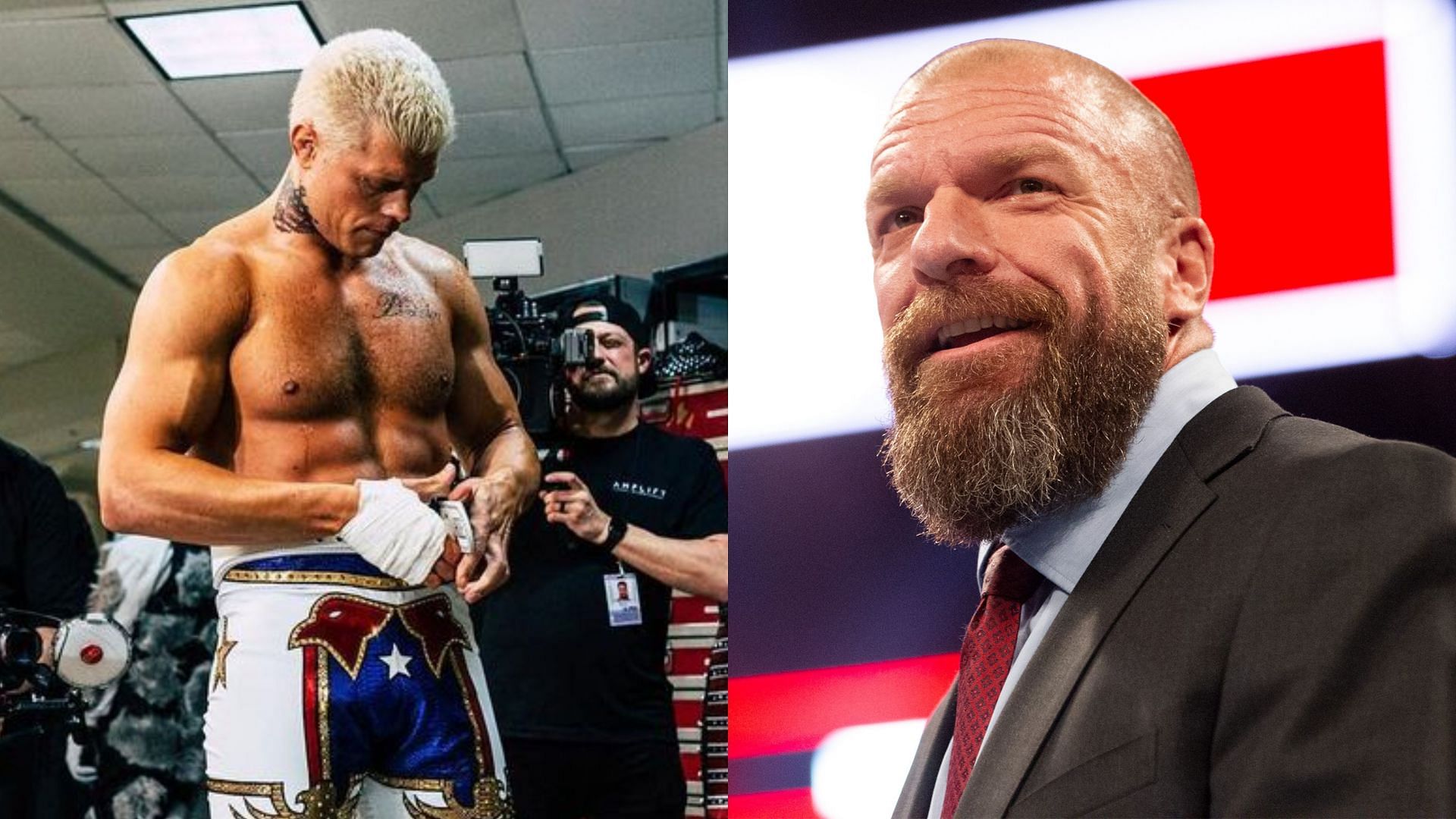 Cody Rhodes (left) and WWE Chief Content Officer Triple H (right)