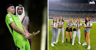 Emiliano Martinez’s wife and partners of other Argentina stars pretend to have p***ses as they recreate infamous World Cup celebration