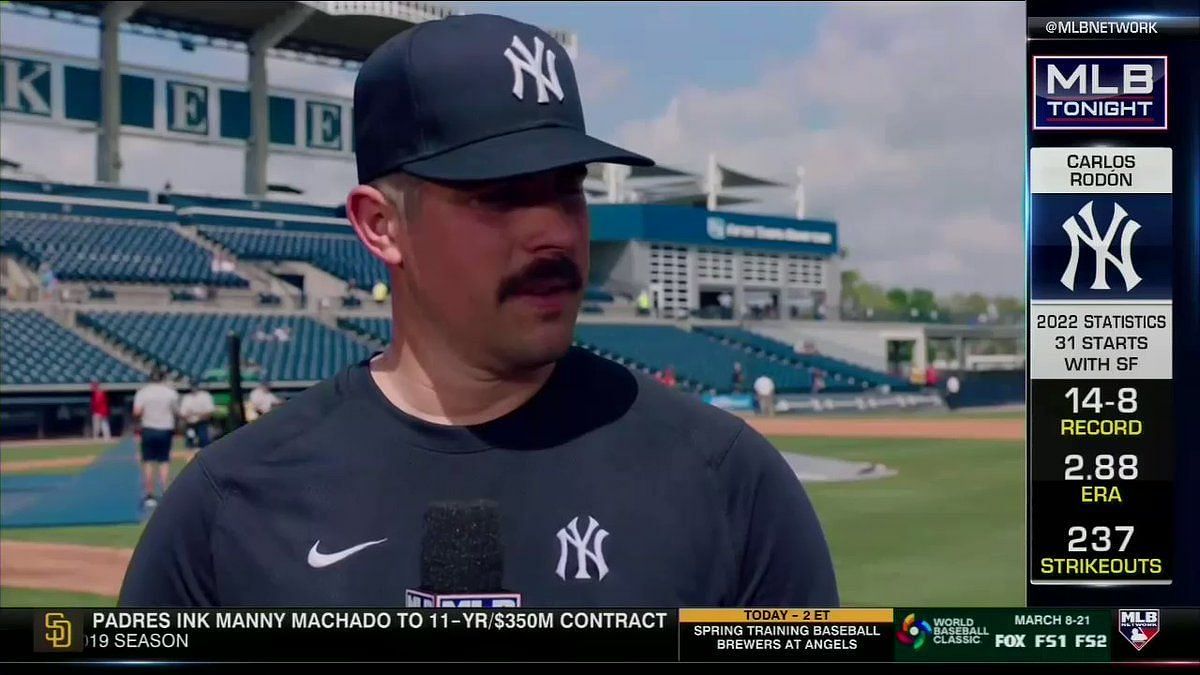 This is a 2023 photo of Carlos Rodon of the New York Yankees baseball team.  This image reflects the Yankees active roster as of Wednesday, Feb. 22,  2023, when this image was