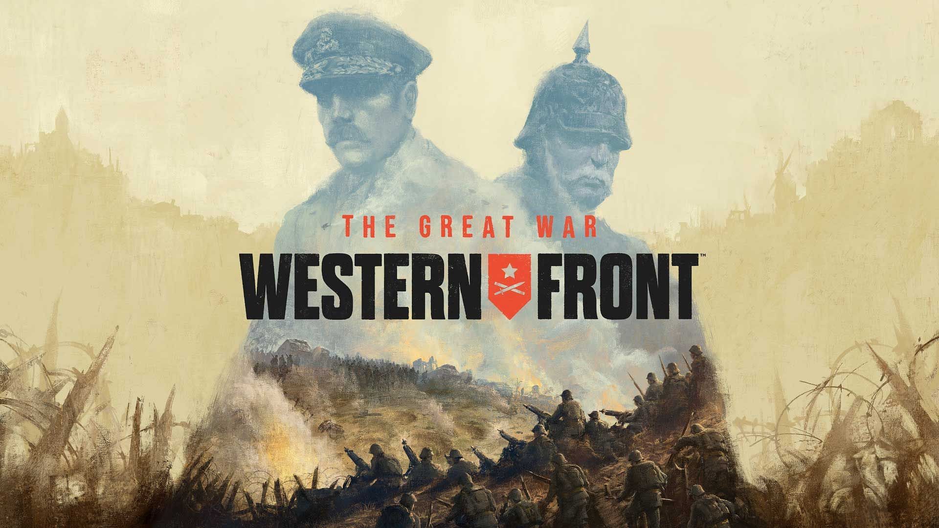 The image depicts a cover art for The Great War: Western Front with images of commanding officers, soldires and trenches