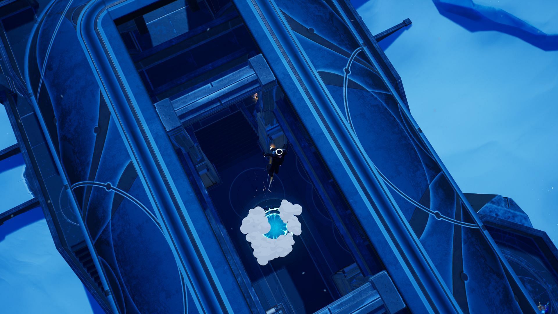 Use the Launch Pad at the Hall of Whispers to redeploy (Image via Epic Games/Fortnite)