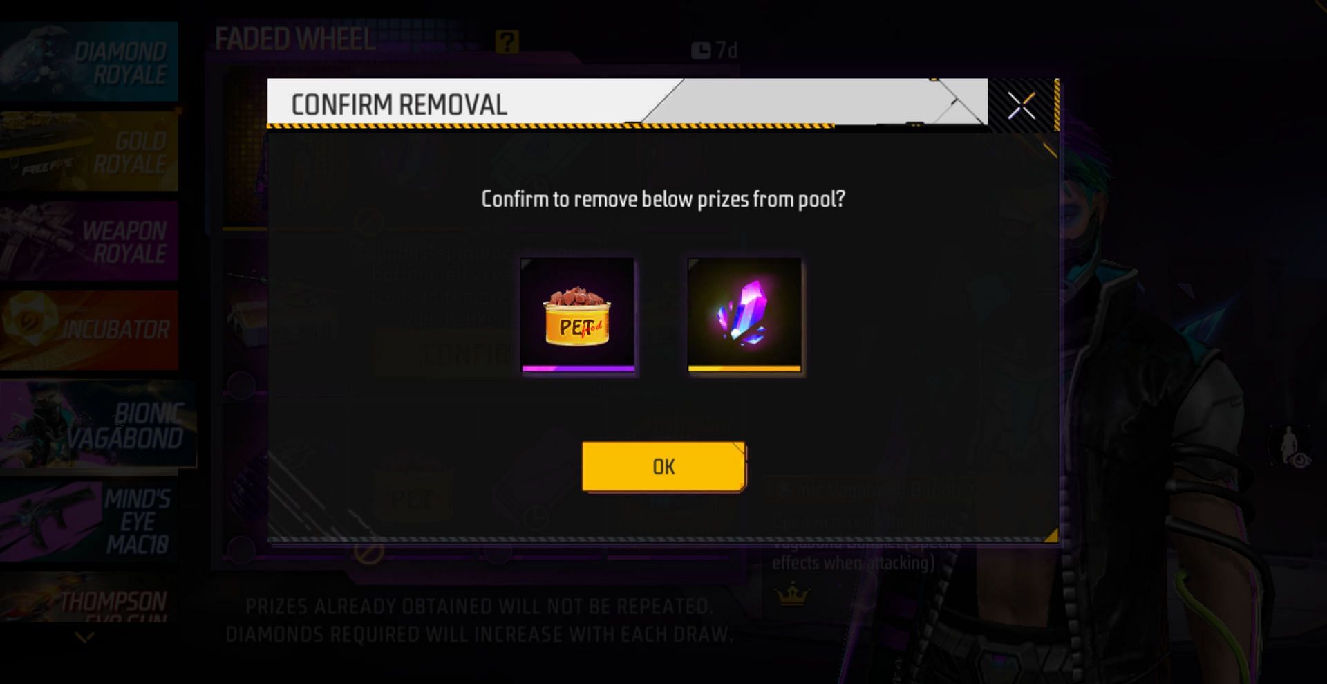 Confirm the removal of the two unwanted items (Image via Garena)