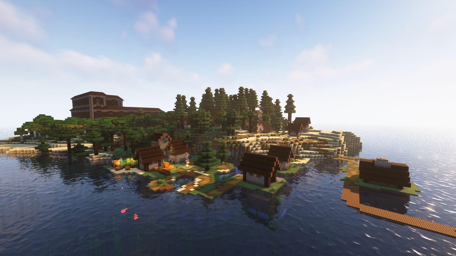 Taiga village next to the ocean (Image via Mojang)