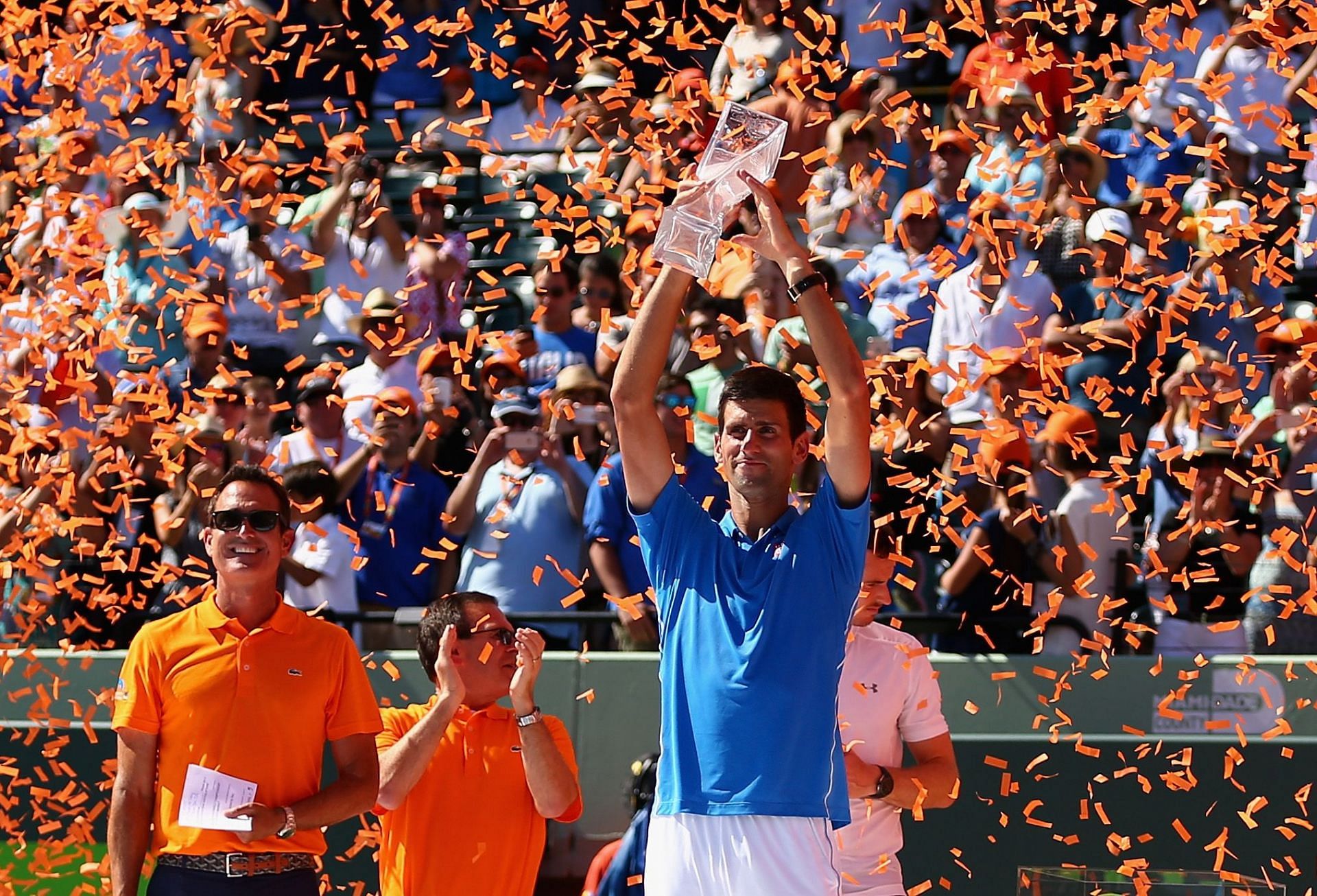 Novak Djokovic with the Miami Open trophy.