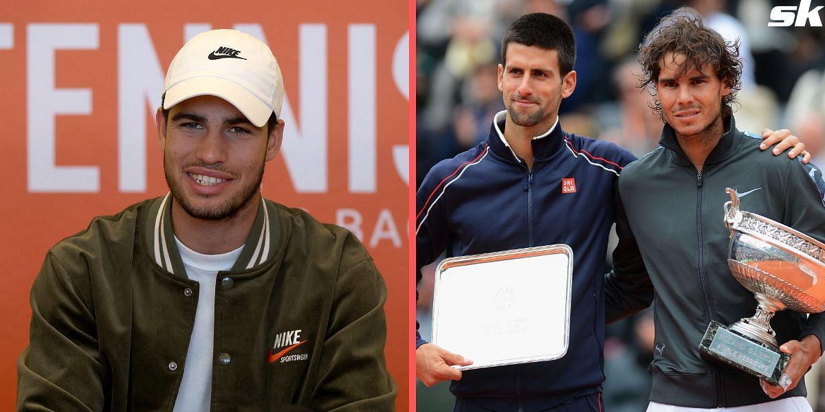 Carlos Alcaraz (L), Novak Djokovic and Rafael Nadal (R)