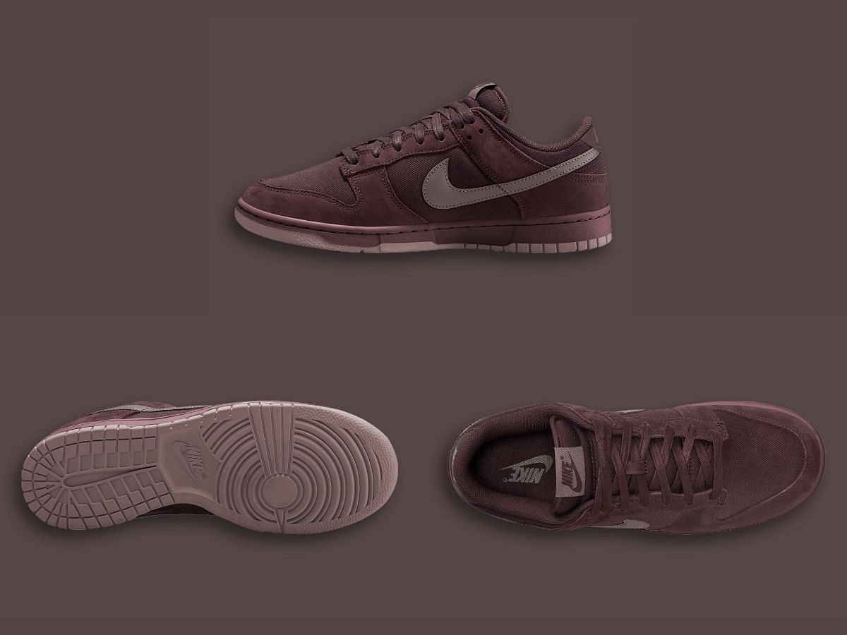 The upcoming Nike Dunk Low Premium &quot;Burgundy Crush&quot; sneakers are rumored to release during the Holidays 2023 (Image via Sportskeeda)