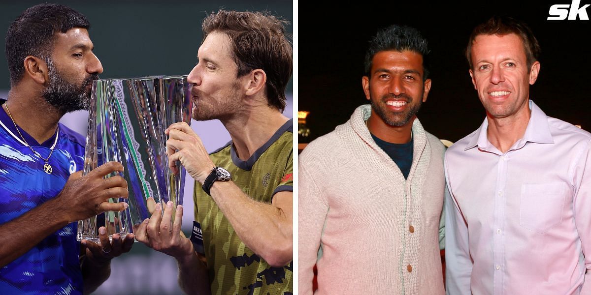 Rohan Bopanna with Matthew Ebden (L) and with Daniel Nestor (R)