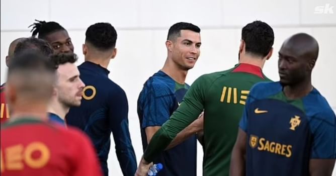 Cristiano Ronaldo pictured enjoying training as he joins Portugal camp for upcoming Euro 2024 qualifiers