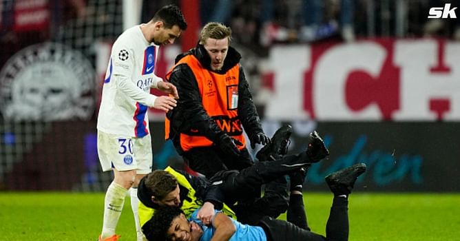 PSG superstar Lionel Messi almost got cleaned out by pitch invader in UCL clash against Bayern Munich