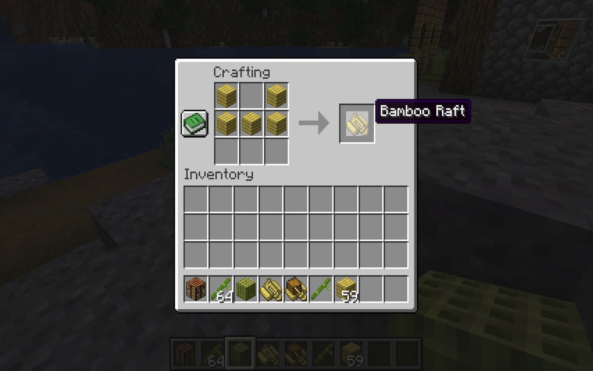 Players can use bamboo planks to craft the raft (Image via Mojang)