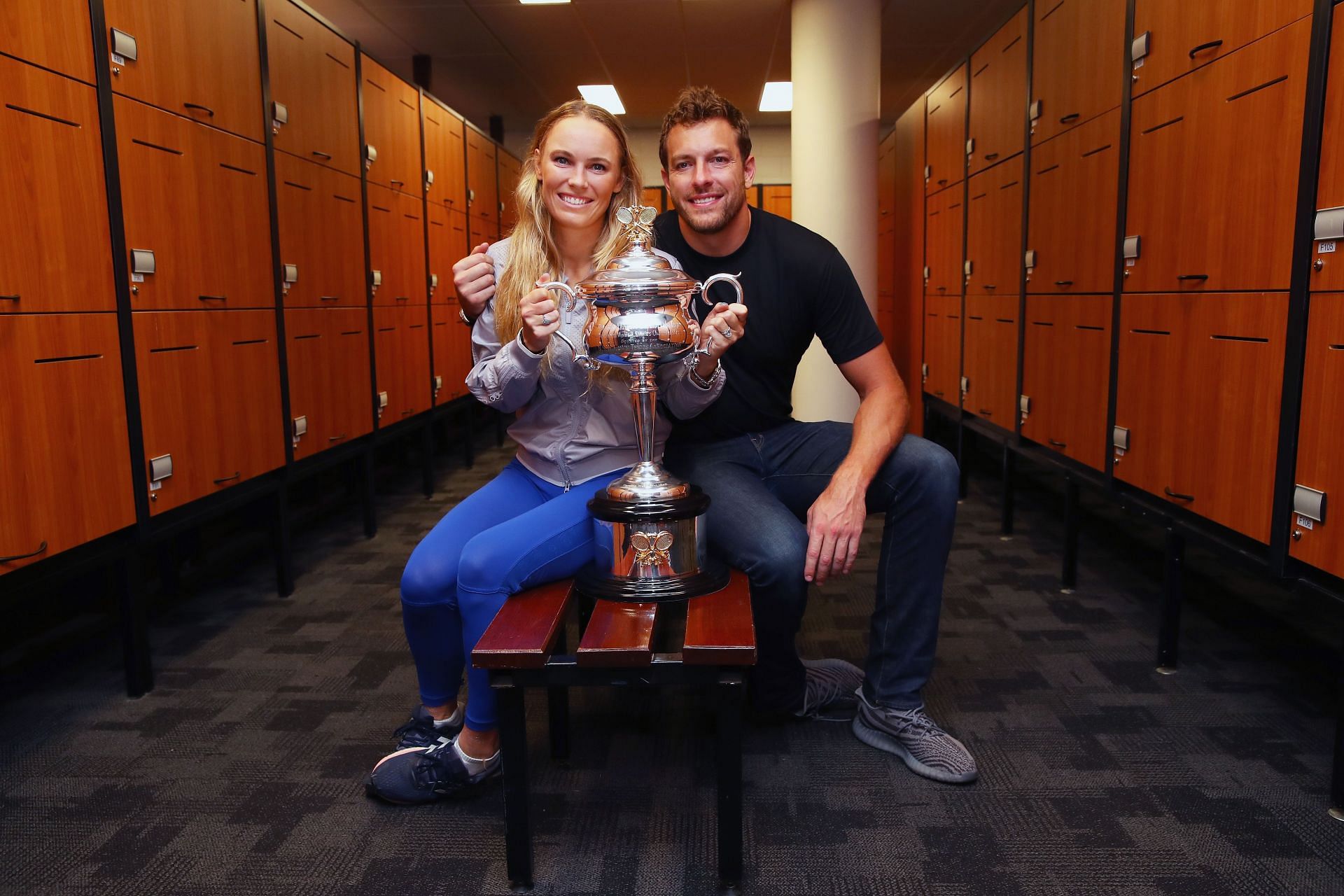 Caroline Wozniacki and her husband David Lee after her 2018 Australian Open win