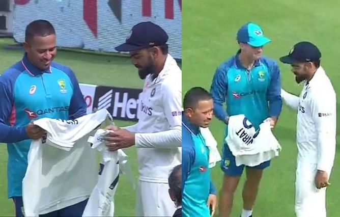 [Watch] Virat Kohli gifts his jerseys to Usman Khawaja and Alex Carey after winning the Border-Gavaskar trophy series