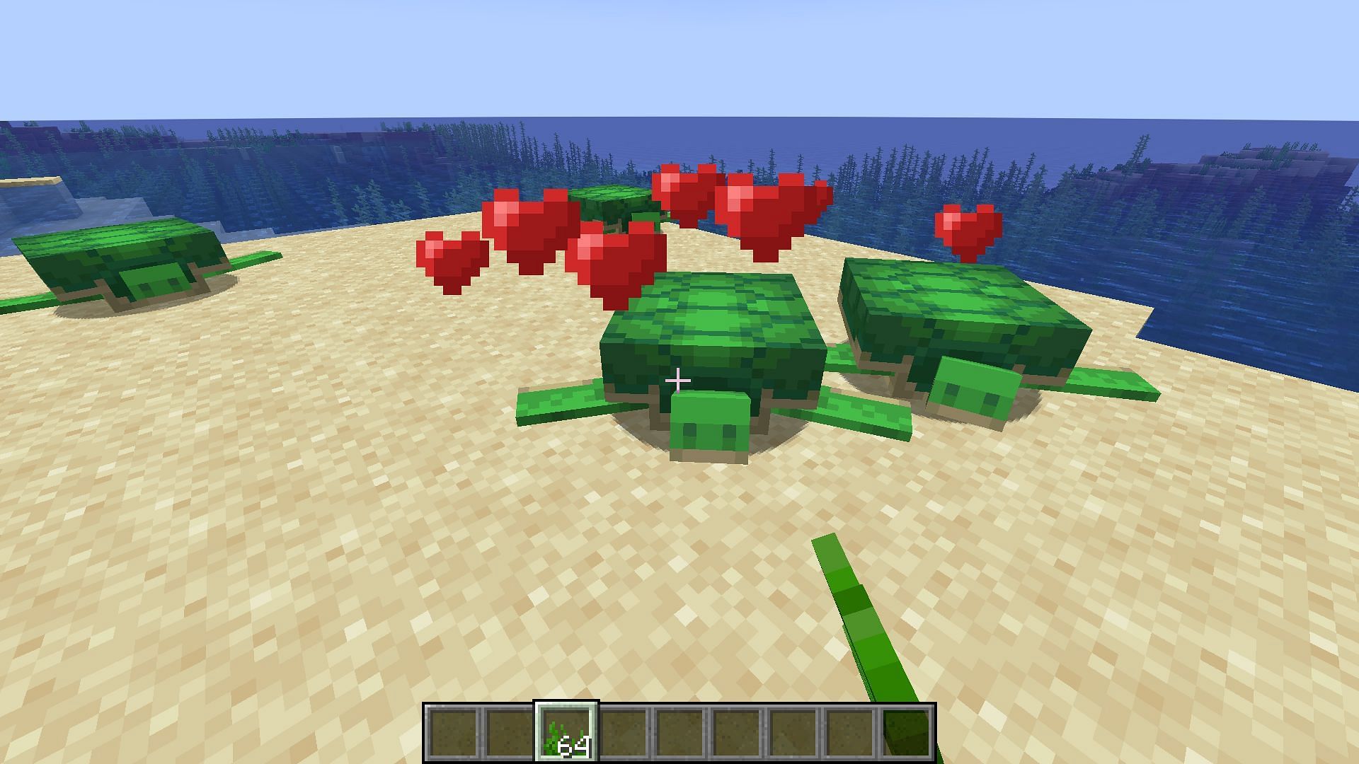 Turtles eat seagrass to start breeding with each other in Minecraft (Image via Mojang)