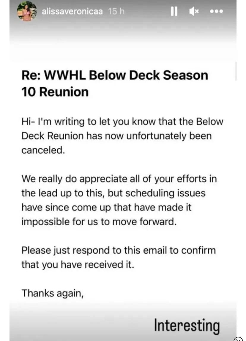 Below Deck season 10 cast member leaks cancelation email (Image via Instagram/@alissaveronicaa)