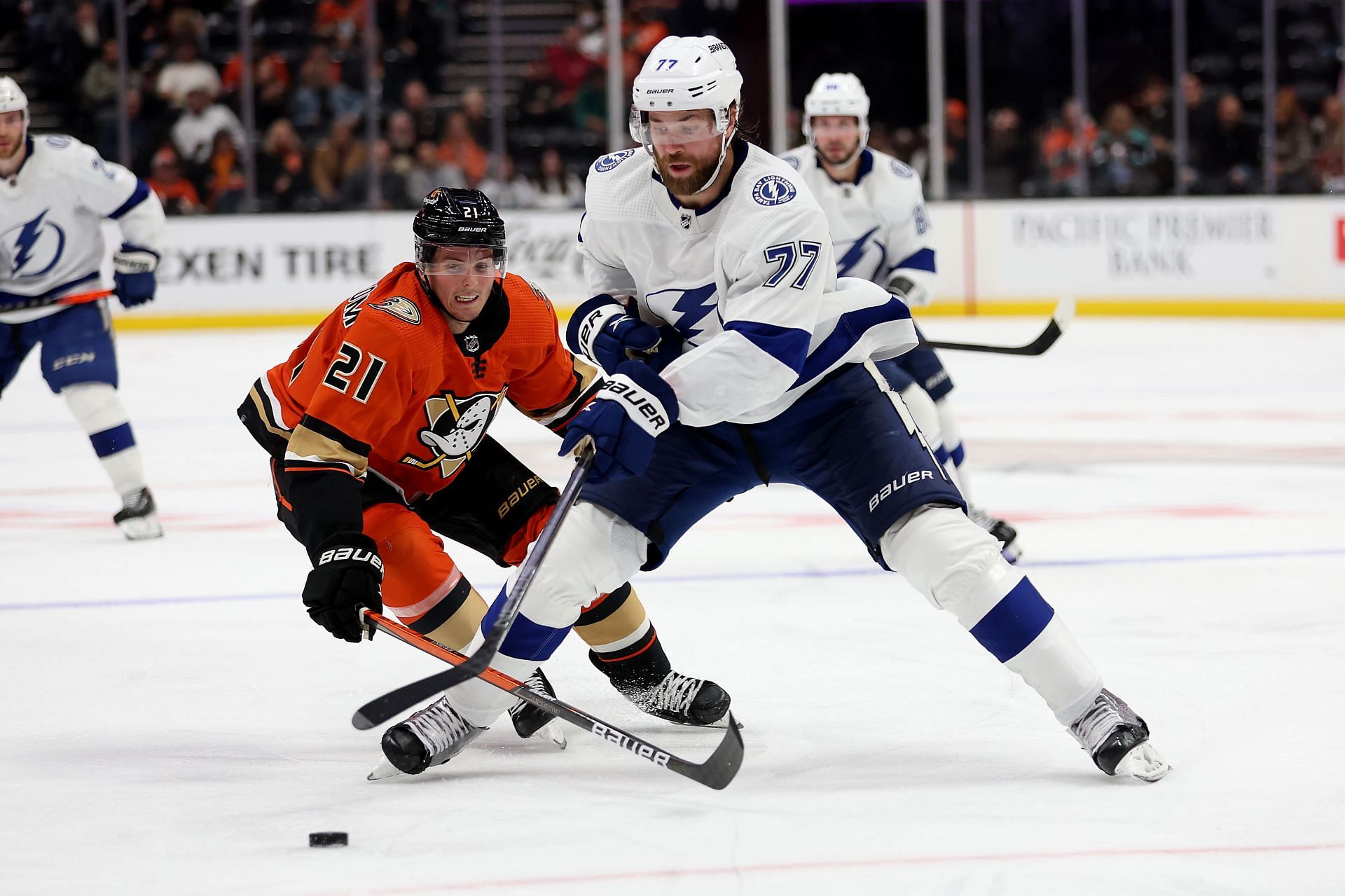 Players in the frame during Tampa Bay Lightning v Anaheim Ducks game